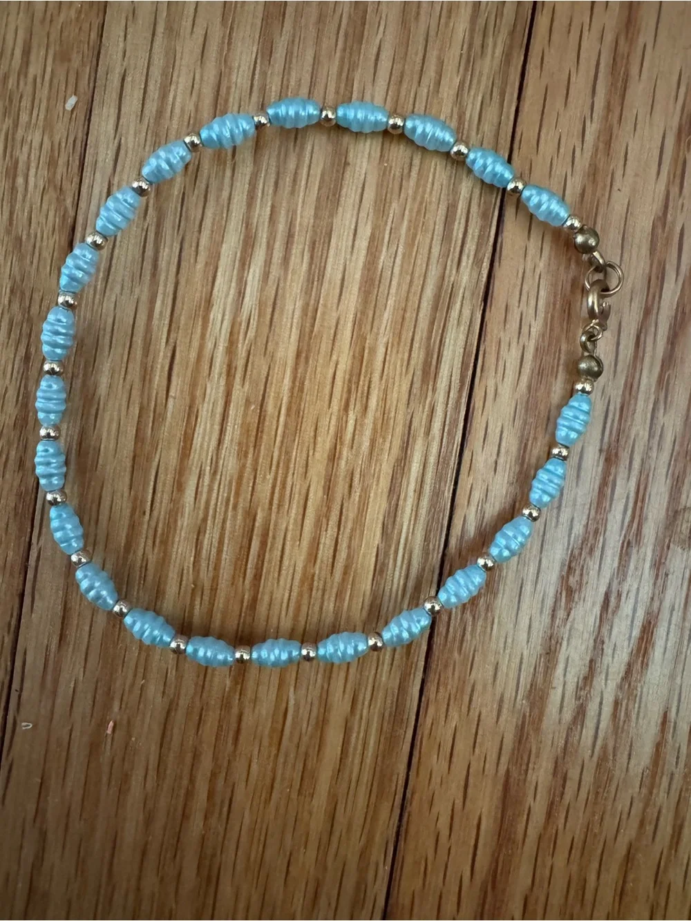 Delicate Aqua Beaded Anklet with Gold Accents